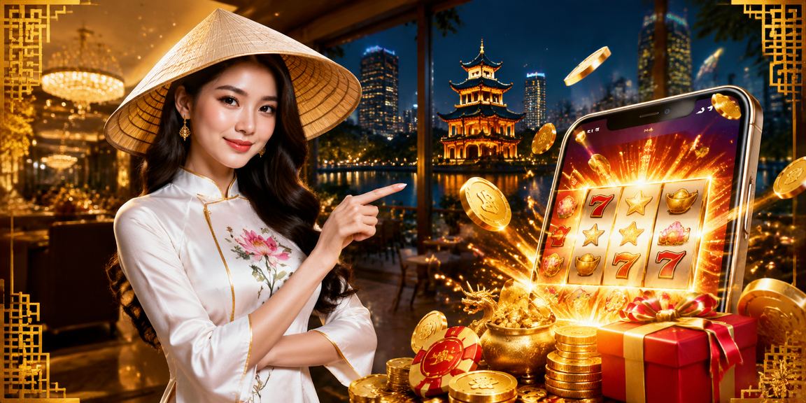 Người phụ nữ đội nón lá tại Hà Nội chơi Slot game trên điện thoại