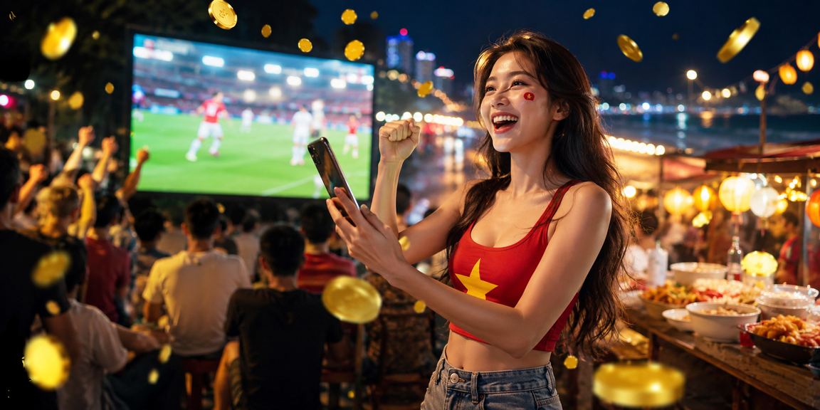 Người hâm mộ bóng đá xem kết quả cược tại chợ đêm Quy Nhơn rực rỡ đèn màu